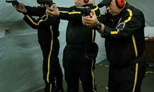 grupo de vigilantes entrenando el tiro
