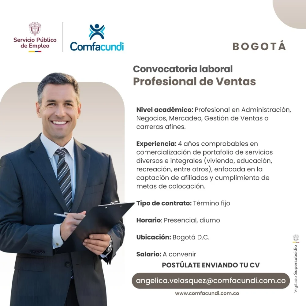 Vacante Profesional de Ventas Comfacundi